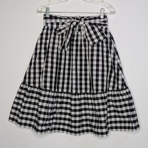 J Crew Factory Black White Checkered Gingham Tie Waist Zip Up Cotton Skirt 00